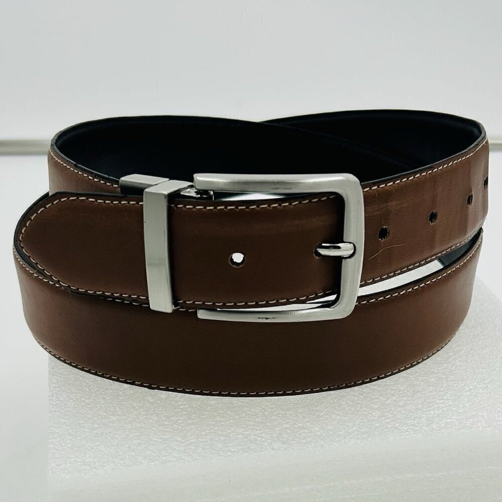 Steve Madden Belt Mens Size 40 Reversible Brown Black Silver Buckle Leather